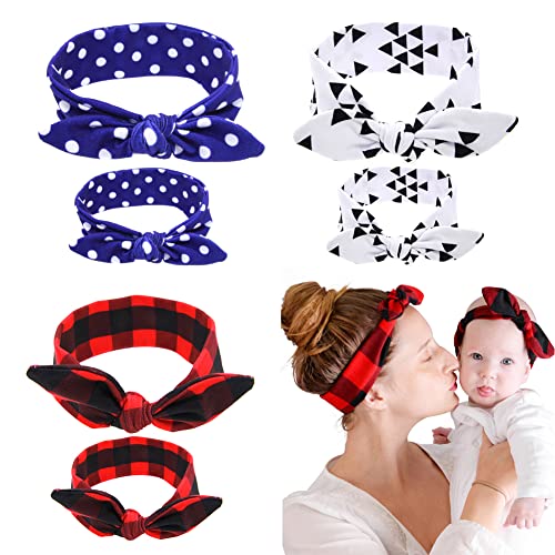 LICHENGTAI 3 Paar Mutter Baby Turban Stirnband, Baby breit Schleife Blumen Kopftuch Hasenohren, Mommy and Me Headband Set ist Matching Headbands für Mutter & Tochter als Baby Girl & Mom von LICHENGTAI