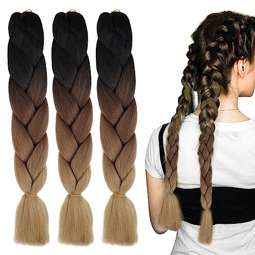 LICHENGTAI 3 Stück Braids Extensions Flechthaare Ombre Jumbo Braid Haarverlängerung Kunsthaar Haar Flechten Extensions Jumbo Flechten Hair Extensions für Frauen Mädchen Crochet Twist Flechten Haar von LICHENGTAI