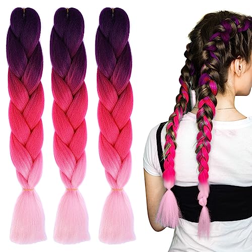 LICHENGTAI 3 Stück Braids Extensions Flechthaare Ombre Jumbo Braid Haarverlängerung Kunsthaar Haar Flechten Extensions Jumbo Flechten Hair Extensions für Frauen Mädchen Crochet Twist Flechten Haar von LICHENGTAI