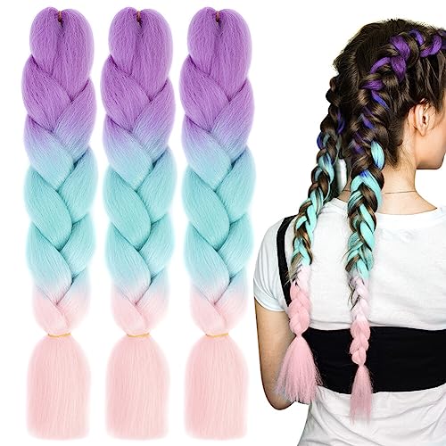 LICHENGTAI 3 Stück Braids Extensions Flechthaare Ombre Jumbo Braid Haarverlängerung Kunsthaar Haar Flechten Extensions Jumbo Flechten Hair Extensions für Frauen Mädchen Crochet Twist Flechten Haar von LICHENGTAI