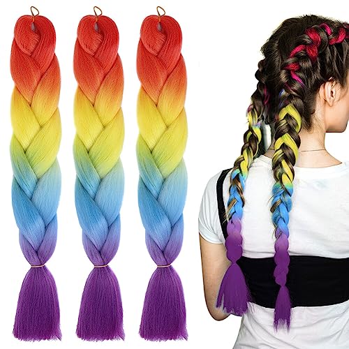 LICHENGTAI 3 Stück Braids Extensions Jumbo Flechten Ombre Braids Extension Ombre Kanekalon Braiding Colorful Hair Braiding Extensions Für Frauen Mädchen DIY Crochet Twist Flechten Haar von LICHENGTAI