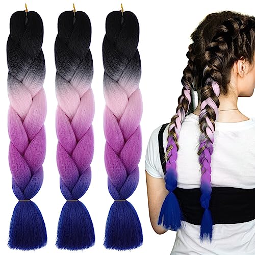 LICHENGTAI 3 Stück Braids Extensions Jumbo Flechten Ombre Braids Extension Ombre Kanekalon Braiding Colorful Hair Braiding Extensions Für Frauen Mädchen DIY Crochet Twist Flechten Haar von LICHENGTAI