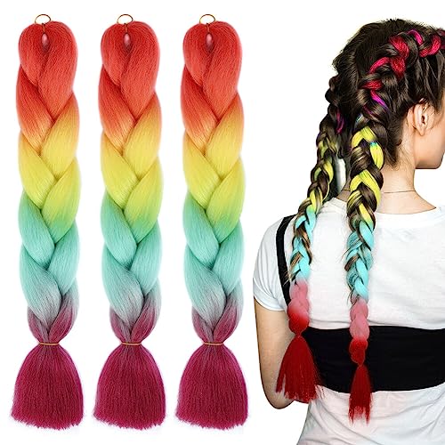 LICHENGTAI 3 Stück Braids Extensions Jumbo Flechten Ombre Braids Extension Ombre Kanekalon Braiding Colorful Hair Braiding Extensions Für Frauen Mädchen DIY Crochet Twist Flechten Haar von LICHENGTAI