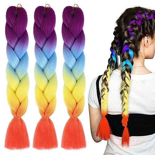 LICHENGTAI 3 Stück Braids Extensions Jumbo Flechten Ombre Braids Extension Ombre Kanekalon Braiding Colorful Hair Braiding Extensions Für Frauen Mädchen DIY Crochet Twist Flechten Haar von LICHENGTAI