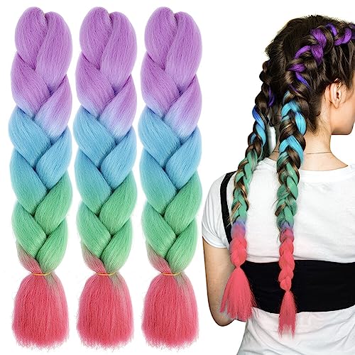 LICHENGTAI 3 Stück Braids Extensions Jumbo Flechten Ombre Braids Extension Ombre Kanekalon Braiding Colorful Hair Braiding Extensions Für Frauen Mädchen DIY Crochet Twist Flechten Haar von LICHENGTAI