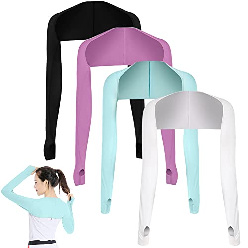 LICHENGTAI 4 Stück Armstulpen Damen Arm Sleeve UV-Schutz Golfschal Sonnenschutz Schal Armstulpen Eisseide Kühlschal Armmanschetten mit Fingerlöchern Fingerlose Handschuhe Ärmel von LICHENGTAI