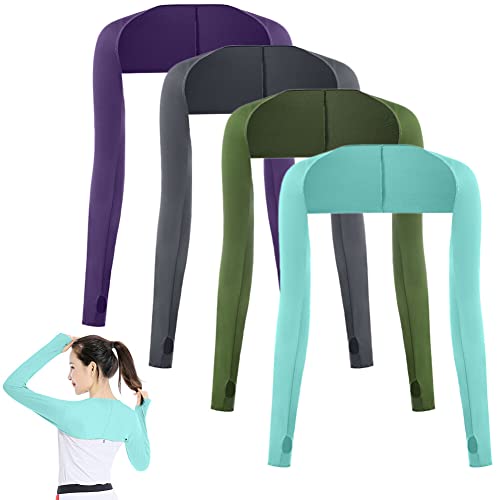 LICHENGTAI 4 Stück Armstulpen Damen Arm Sleeve UV-Schutz Golfschal Sonnenschutz Schal Armstulpen Eisseide Kühlschal Armmanschetten mit Fingerlöchern Fingerlose Handschuhe Ärmel von LICHENGTAI