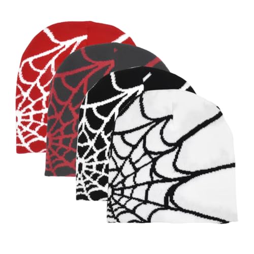 LICHENGTAI 4 Stück Damen Wintermütze, Unisex Spinnennetz Beanie Winter Warm Weich Strickmütze Atmungsaktiv Strickmütze Slouch Beanie Mütze für Reisen Skifahren Wandern von LICHENGTAI