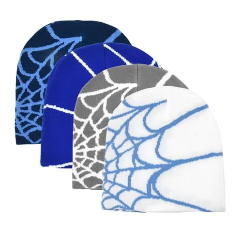 LICHENGTAI 4 Stück Damen Wintermütze, Unisex Spinnennetz Beanie Winter Warm Weich Strickmütze Atmungsaktiv Strickmütze Slouch Beanie Mütze für Reisen Skifahren Wandern von LICHENGTAI