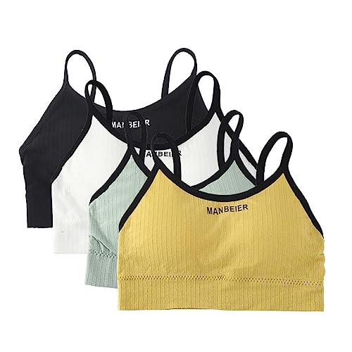 LICHENGTAI 4er Pack Mädchen Sport BH Baumwolle Bustier Trainings-BH mit Pads Gepolsterte Bralette Top Unterwäsche Trainings-BH für Kinder Teenager 8-16 Jahre von LICHENGTAI