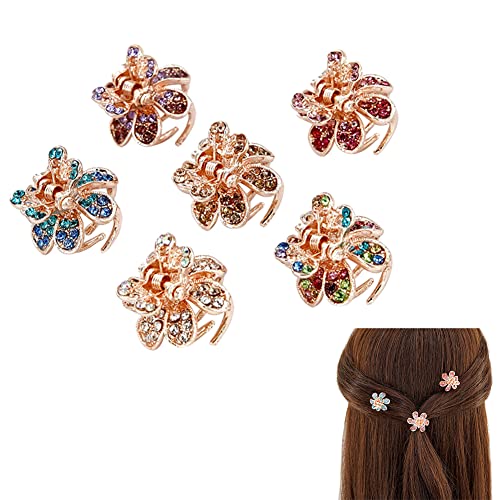 LICHENGTAI 6 Stück Blume Haarspangen Klein Haarklammern Mädchen Frauen Haarclips Kristallschmetterlings Haarnadeln Glitzer Haarklammer für Frauen Mädchen Baby Haarschmuck von LICHENGTAI