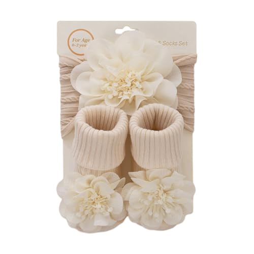 LICHENGTAI Baby Mädchen Haarband und Socken Set, Chiffon Blumen Haarbänder Neugeborene Mädchen Kindersocken zubehör für Neugeborene bis zu 12 Monate alt von LICHENGTAI