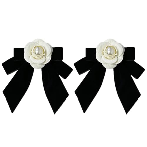 LICHENGTAI Blume Schleife Brosche, Perle Blume Schwarz Schleife Corsage Zierliche Kamelie Schleife Brosche Retro Kleidung Accessoire für Performance Maskerade Kleidung Accessoire von LICHENGTAI