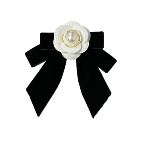 LICHENGTAI Blume Schleife Brosche, Perle Blume Schwarz Schleife Corsage Zierliche Kamelie Schleife Brosche Retro Kleidung Accessoire für Performance Maskerade Kleidung Accessoire von LICHENGTAI