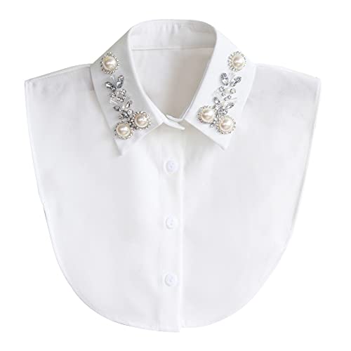 LICHENGTAI Damen Blusenkragen Einsatz mit Strass Perlen, Faux Collar Fake Kragen Woman Half-Shirt Abnehmbare Blusenkragen Einsatz Bekleidungszubehör von LICHENGTAI