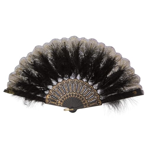 LICHENGTAI Damen Fächer Feder 1920er Handfächer Spitze Vintage Feather Fan Faltbarer Handfächer Accessoires für Gatsby Cocktail Hochzeit Party Halloween Fasching Karneval Kostüm Zubehör von LICHENGTAI