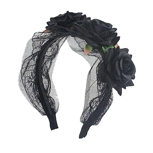 LICHENGTAI Damen Halloween Stirnband Rose Blumen Stirnbänder Gothic Haarband Tag der Toten Krone Haarreifen für Frauen Halloween Party Cosplay Kostüm Kopfschmuck Maskerade Dekoration Requisite von LICHENGTAI