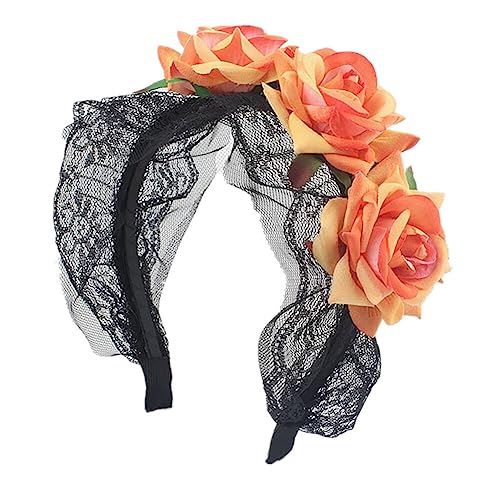 LICHENGTAI Damen Halloween Stirnband Rose Blumen Stirnbänder Gothic Haarband Tag der Toten Krone Haarreifen für Frauen Halloween Party Cosplay Kostüm Kopfschmuck Maskerade Dekoration Requisite von LICHENGTAI