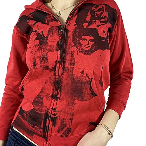 LICHENGTAI Damen Hoodie Kapuzenjacke mit Reißverschluss, Vintage Kapuzenjacke Reißverschluss Graphic Portrait Kapuzenpullover Sweatshirt Y2k Ästhetischer Pullover Y2K 90er Hoodie von LICHENGTAI