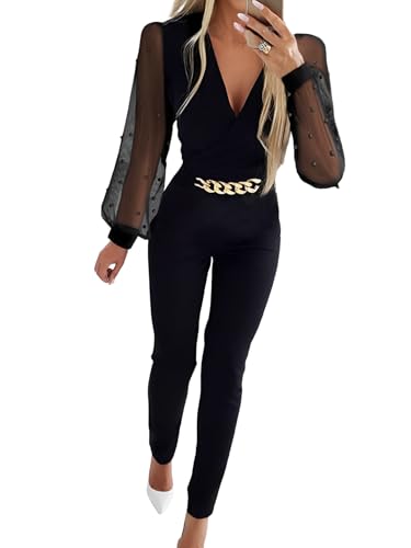 LICHENGTAI Damen Jumpsuit Bestickt Romper für Frühling Damen Jumpsuit Puffärmeln und Hautenge High-Waisted Hose von LICHENGTAI