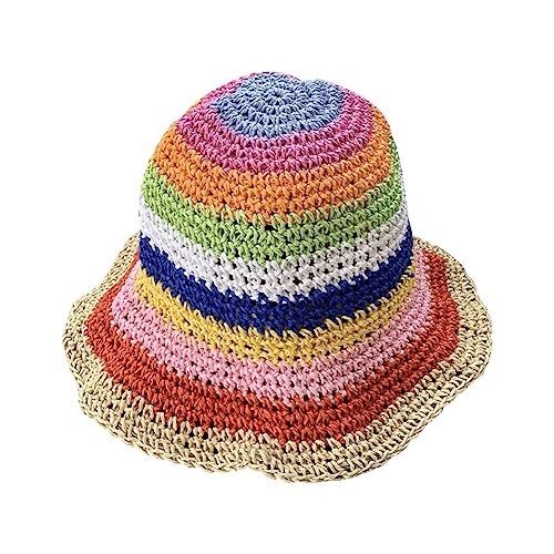 LICHENGTAI Damen Sonnenhut Fischerhut Atmungsaktiv Sommerhut Anti-UV Elegant Strandhut Boho Regenbogen Sonnenhüte Outdoor Hut Strohhut für Urlaub und Strand von LICHENGTAI