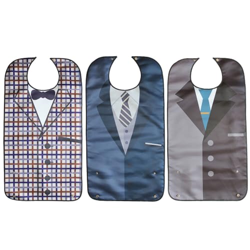 LICHENGTAI Erwachsenen Latz, 3 Stück Abwaschbares Lätzchen Wiederverwendbares Senioren Lätzchen Wasserdichte Schlabberlatz Essensschutz für Männer Herren Ältere Menschen und Behinderte von LICHENGTAI