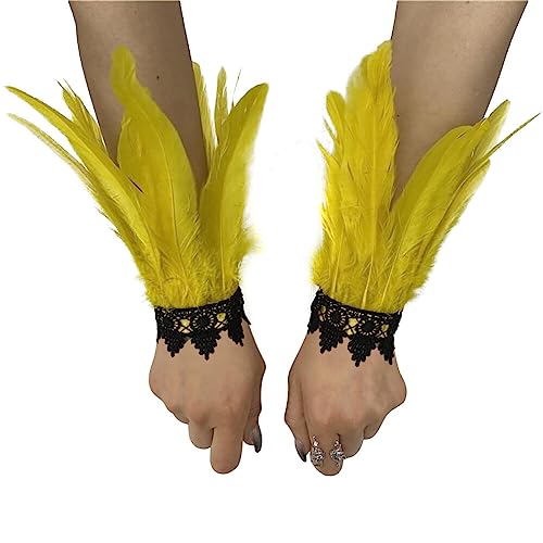 LICHENGTAI Feder Manschetten Damen Schwarz Feder Spitze Lange Handschuhe Gothic Feder Armbänder für Halloween Party Kostüm Rollenspiel Game Party von LICHENGTAI