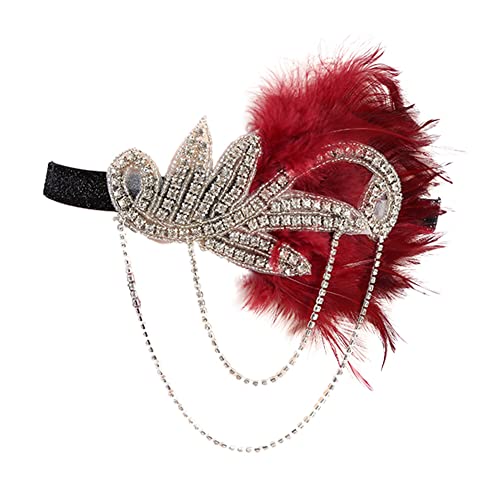 LICHENGTAI Feder Stirnband 1920er Jahre Damen Gatsby Haarbänd mit Kristall Strass Feder Kopfbedeckung Elastisch Haarband Haarschmuck Kostümzubehör für Theme Party Hochzeit Burlesque Accessoire von LICHENGTAI