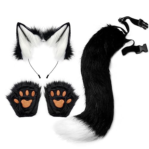 Fuchs Cosplay Set Faschingskostüm für Kinder Erwachsene, Fuchsohren Cosplay Set Fuchs Ohren Stirnband Fuchsschwanz Pfoten Handschuhe für Kinder Halloween Fasching Karneval Party von LICHENGTAI