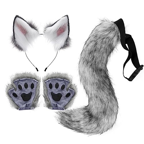 Fuchs Cosplay Set Faschingskostüm für Kinder Erwachsene, Fuchsohren Cosplay Set Fuchs Ohren Stirnband Fuchsschwanz Pfoten Handschuhe für Kinder Halloween Fasching Karneval Party von LICHENGTAI