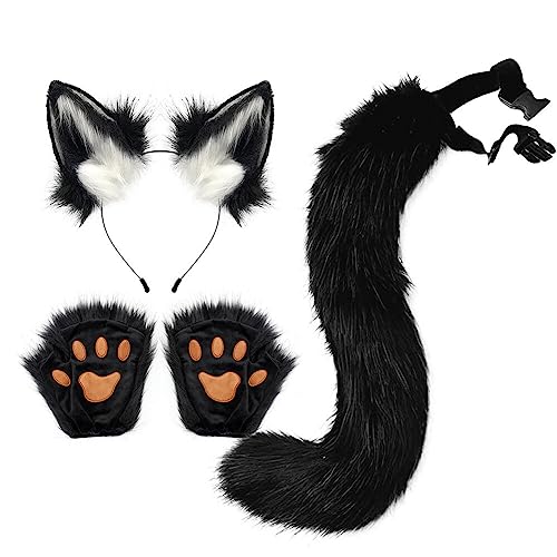 Fuchs Cosplay Set Faschingskostüm für Kinder Erwachsene, Fuchsohren Cosplay Set Fuchs Ohren Stirnband Fuchsschwanz Pfoten Handschuhe für Kinder Halloween Fasching Karneval Party von LICHENGTAI