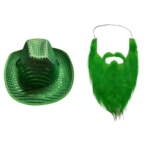 LICHENGTAI Gefälschte Schnurrbärte und Hut, Zylinder und Schnurrhaare mit Pailletten Männer Simulierter Gesichtsbart für Weihnachts Halloween Aufführungen Maskerade von LICHENGTAI