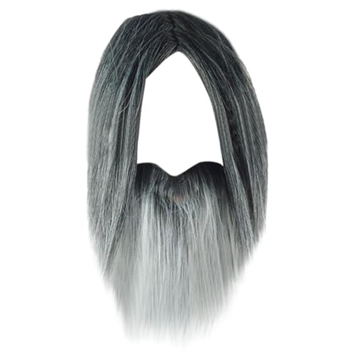 LICHENGTAI Gefälschte Schnurrbart Perücken, Halloween Perücken mit langen Schnurrhaaren künstlichem Bärte und Perücken für Halloween ältere Menschen Weihnachtsmann von LICHENGTAI