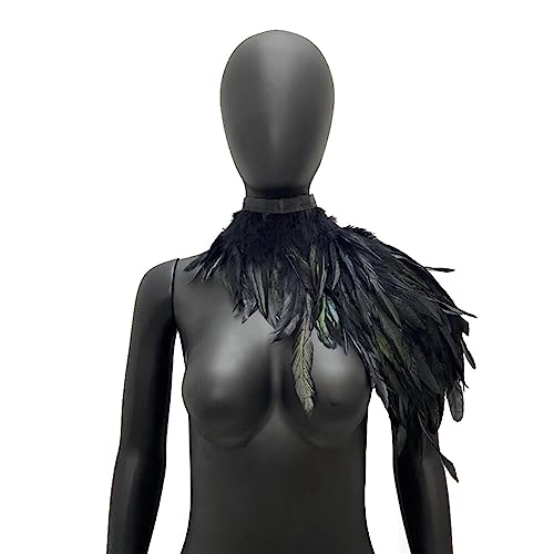 LICHENGTAI Gothic Feder Achselzucken Schalkragen Halskette Halloween Kostüm Epauletten, Umhang Schwarz Kostüm Damen Feder Umhang Cape Federboa Feder Schal Gothic für Cosplay Verkleidung Hallowee von LICHENGTAI