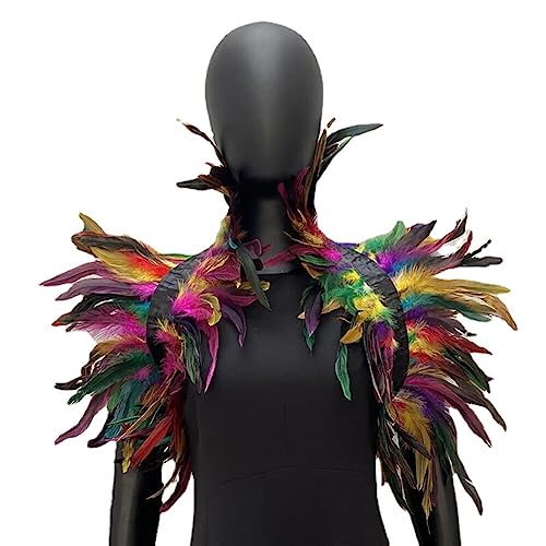 LICHENGTAI Gothic Feder Achselzucken Schalkragen Halskette Halloween Kostüm Epauletten, Umhang Schwarz Kostüm Damen Feder Umhang Cape Federboa Feder Schal Gothic für Halloween Cosplay Verkleidung von LICHENGTAI