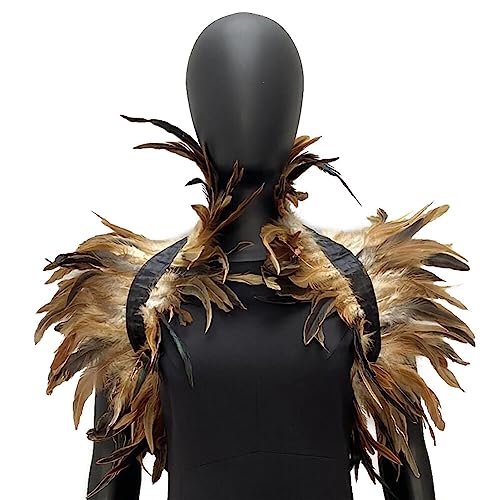 LICHENGTAI Gothic Feder Achselzucken Schalkragen Halskette Halloween Kostüm Epauletten, Umhang Schwarz Kostüm Damen Feder Umhang Cape Federboa Feder Schal Gothic für Halloween Cosplay Verkleidung von LICHENGTAI