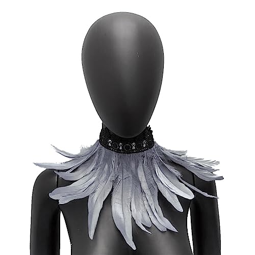 LICHENGTAI Gothic Halskette mit natürlichen Federn Halsband, Schwarzer Gothic Victorian natürlicher Feder Umhang Cape Poncho Damen Feder Halsband Kragen Schwarz Choker Kropfband Anhänger Kette von LICHENGTAI