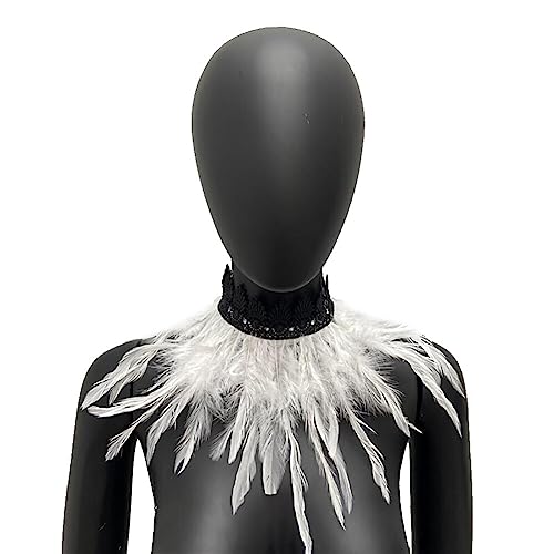 LICHENGTAI Gothic Halskette mit natürlichen Federn Halsband, Schwarzer Gothic Victorian natürlicher Feder Umhang Cape Poncho Damen Feder Halsband Kragen Schwarz Choker Kropfband Anhänger Kette von LICHENGTAI