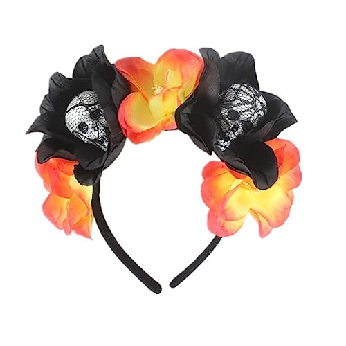 LICHENGTAI Halloween Stirnbänder Rose Blumen Totenkopf Kopfschmuck für Mädchen Damen, Tag der Toten Kopfschmuck Festival Maid Gothic Haarband Halloween Kostüm Maskerade Stirnbänder von LICHENGTAI