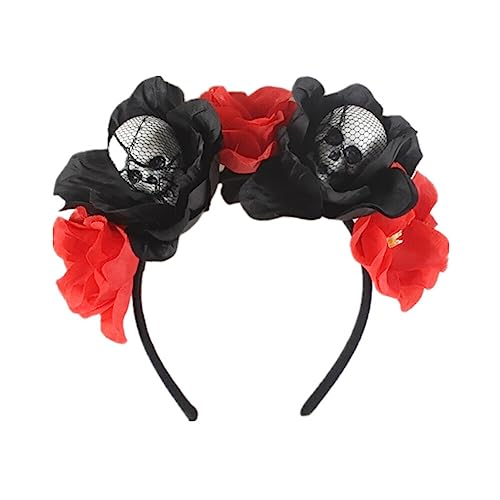 LICHENGTAI Halloween Stirnbänder Rose Blumen Totenkopf Kopfschmuck für Mädchen Damen, Tag der Toten Kopfschmuck Festival Maid Gothic Haarband Halloween Kostüm Maskerade Stirnbänder von LICHENGTAI