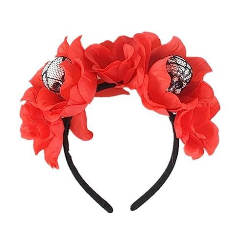 LICHENGTAI Halloween Stirnbänder Rose Blumen Totenkopf Kopfschmuck für Mädchen Damen, Tag der Toten Kopfschmuck Festival Maid Gothic Haarband Halloween Kostüm Maskerade Stirnbänder von LICHENGTAI