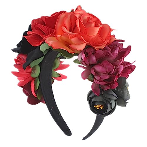 LICHENGTAI Halloween Stirnband Rose Blumen Stirnbänder Gothic Haarband Tag der Toten Krone Haarreifen für Frauen Damen Halloween Party Cosplay Kostüm Kopfschmuck Maskerade Dekoration von LICHENGTAI