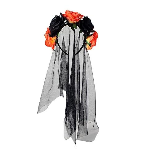 LICHENGTAI Halloween Tag der Toten für Haarreif Damen Mexikanisches Rose Stirnband mit Schleier, Schwarz Halloween Schleier Schleier Haarschmuck Stirnband für Festival Karneval Halloween Party von LICHENGTAI