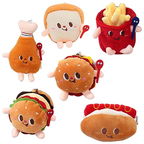 LICHENGTAI Hamburger Schlüsselanhänger, 6 Stück Cartoon Käse Burger Schlüsselbund Taschenschlüsselanhänger Ornament Anhänger mit Schlüsselring für Handtasche Auto Taschen Koffer Rucksäcke von LICHENGTAI