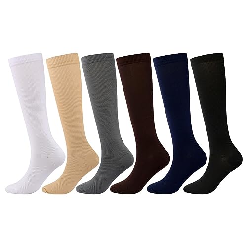 LICHENGTAI Kompressionsstrümpfe für Damen Herren, 6 Paar Kompressionssocken Lange Stützstrümpfe Abgestufte Compression Socks für Laufen, Sport, Flug, Reise, Radfahren, Verhindert Schwellungen von LICHENGTAI