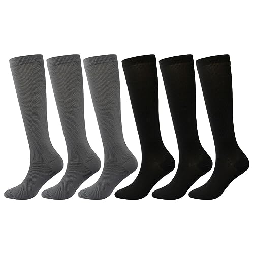 LICHENGTAI Kompressionsstrümpfe für Damen Herren, 6 Paar Kompressionssocken Lange Stützstrümpfe Abgestufte Compression Socks für Laufen, Sport, Flug, Reise, Radfahren, Verhindert Schwellungen von LICHENGTAI