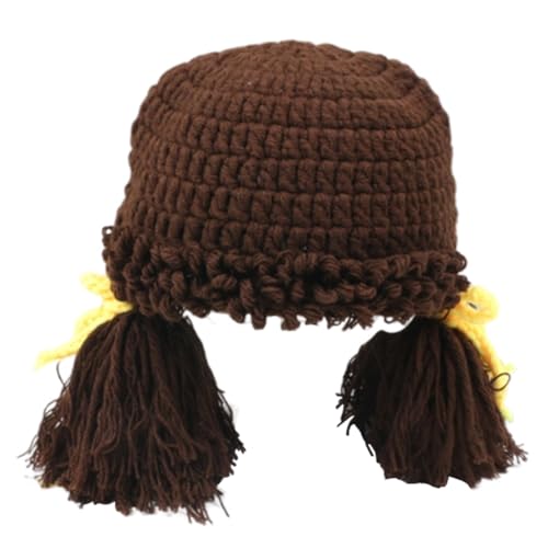LICHENGTAI Perückenkappe, Süße Weiche Baby Strickmütze Winter Strick Ohrenklappen Kindermützen Simulation Warm Perücke für Säugling Kleinkind mit Bommel von LICHENGTAI