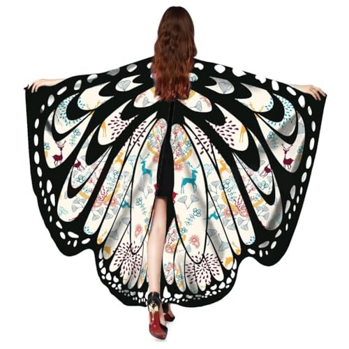 LICHENGTAI Schmetterling Umhang Damen Farbverlauf Bunte Druck Schmetterlingflügel Schal Fee Flügel Umhang Schal Pixie Cosplay Zubehör für Fasching Party Halloween Cosplay Karneval von LICHENGTAI