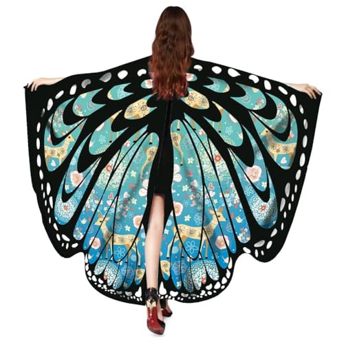 LICHENGTAI Schmetterling Umhang Damen Farbverlauf Bunte Druck Schmetterlingflügel Schal Fee Flügel Umhang Schal Pixie Cosplay Zubehör für Fasching Party Halloween Cosplay Karneval von LICHENGTAI