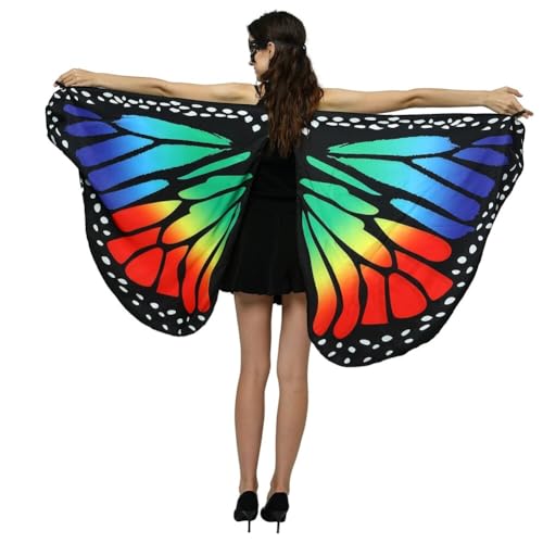 LICHENGTAI Schmetterling Umhang Damen Karnevalskostüm Frauen Schmetterlingsflügel Bunte Druck Flügel Schal Erwachsene Poncho Umhang für Halloween Party Weihnachten Maskerade von LICHENGTAI